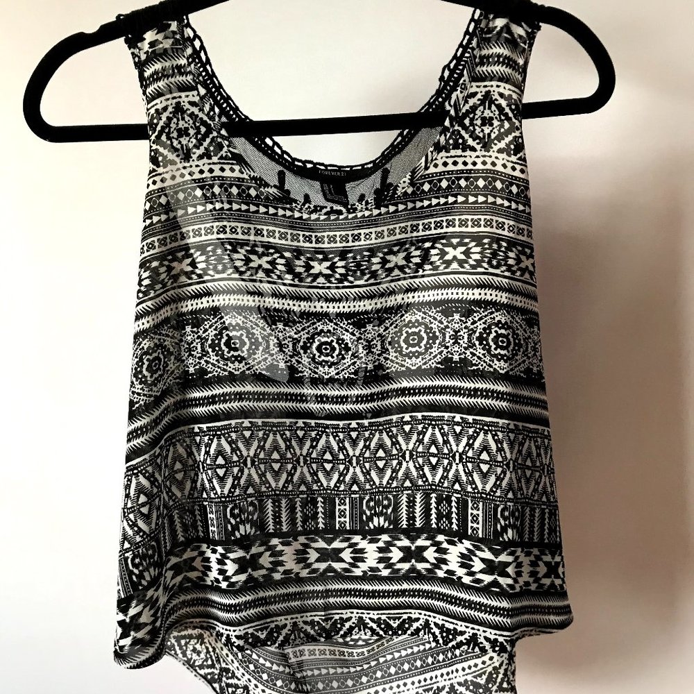 Forever 21 Black and White Tribal Print w/ Lace and Mesh Back Detailing